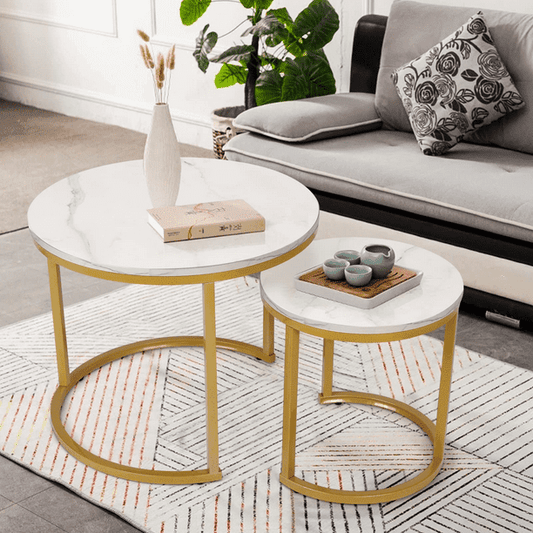 Amzdeal Modern Round Nesting Coffee Table,Set of 2, Marble