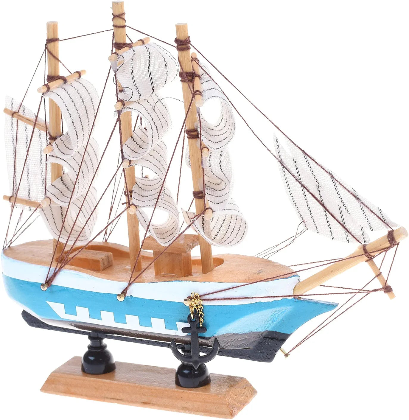 6.5 Inch Mediterranean Marine Style Wooden Handcrafted Sailing Ship Boat Model Ornament Nautical Home Desktop Decoration