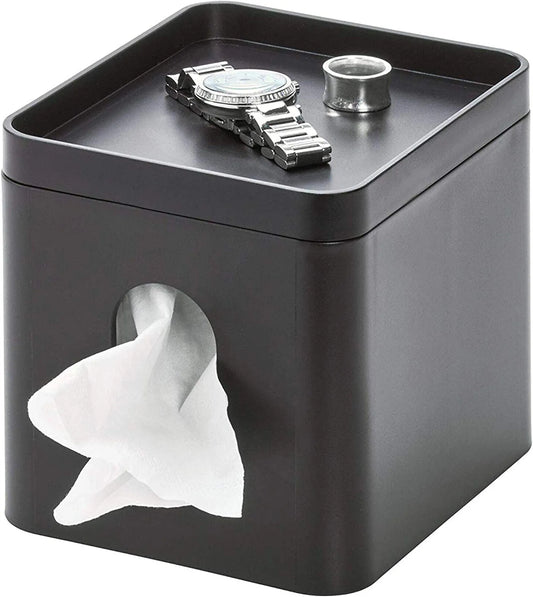 Facial Tissue Box Cover with Storage Tray, the Cade Collection – 6.1" X 5.15" X 5.4", Matte Black