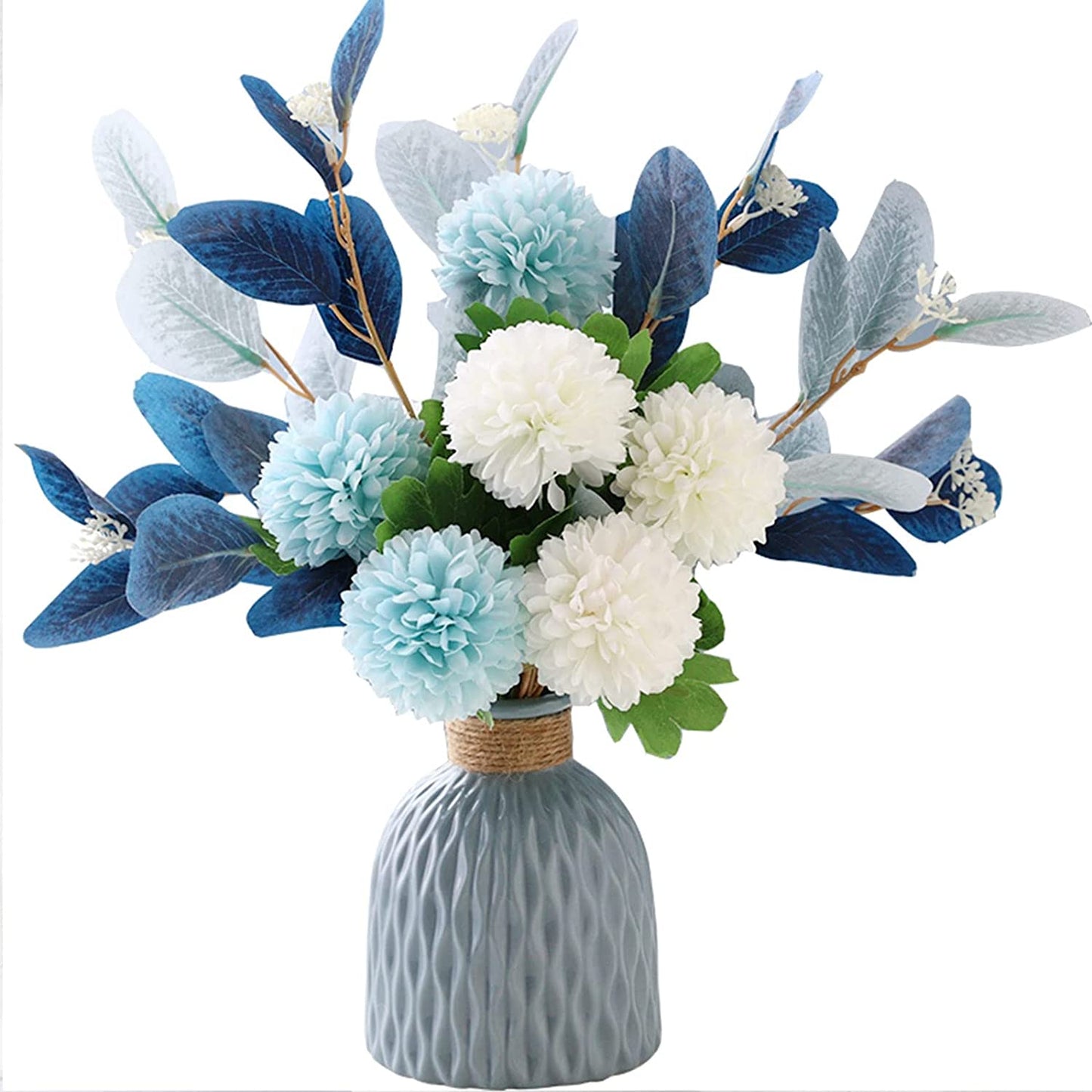 Artificial Flowers with Ceramic Vase, Blue Hydrangea Silk Flowers for Decoration, Wedding Party Home Decor
