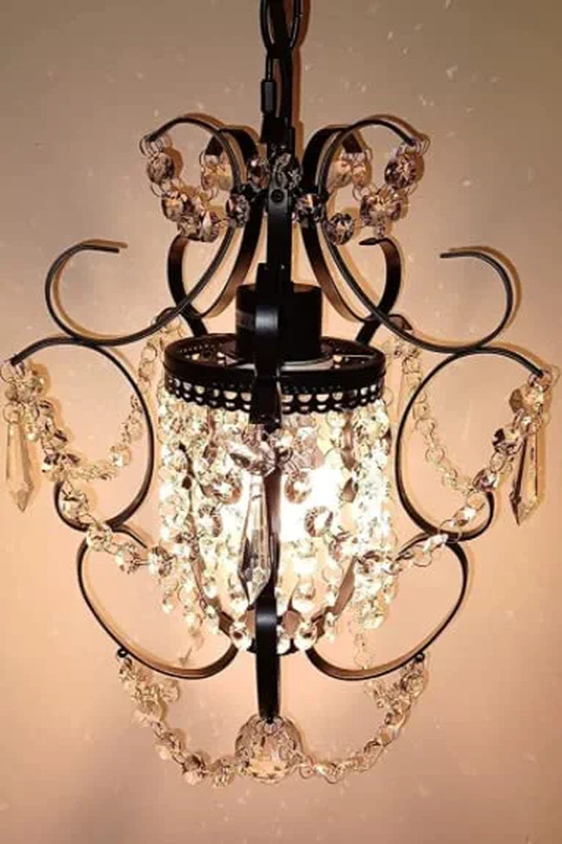 Mini Chandelier Black Crystal Chandelier 1 Light Elegant Chandelier Crystal Iron Ceiling Light Fixture for Bedroom,Farmhouse,Foyer