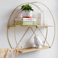 Gold round Wall Shelves, Large Circular Floating Shelf for Bathroom, Living Room, Kitchen and Bedroom, Brass Geometric Wall Decor, Metal Sconce Shelf with Mango Wood, Boho Accent Display