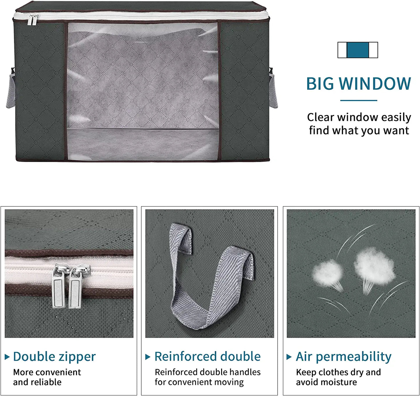 90L Large Storage Bags, 6 Pack Clothes Storage Bins Foldable Closet Organizer Storage Containers with Durable Handles Thick Fabric for Clothing, Blanket, Comforters, Bed Sheets, Pillows and Toys (Gray)