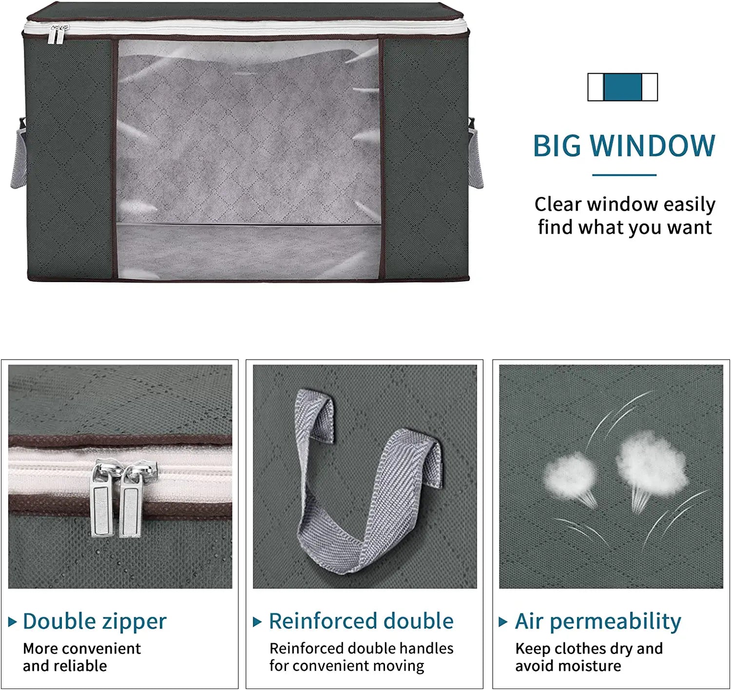 90L Large Storage Bags, 6 Pack Clothes Storage Bins Foldable Closet Organizer Storage Containers with Durable Handles Thick Fabric for Clothing, Blanket, Comforters, Bed Sheets, Pillows and Toys (Gray)