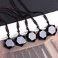 Black Obsidian Hexagram Natural Stone Necklace Translucent Ice Obsidian Wolf Tooth Amulet His and Hers Couples Necklace Lucky Love Pendant Necklace for Men Women
