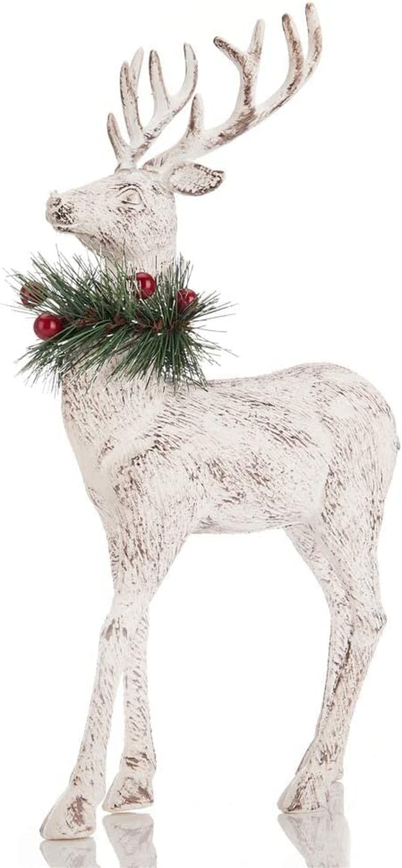 Reindeer Christmas Decoration Christmas Deers 12'' Standing Reindeer Decorations Christmas Deer Figurines Ornament Figurines with Red Berry Stem Pine Wreath, Indoor Tabletop Decorative