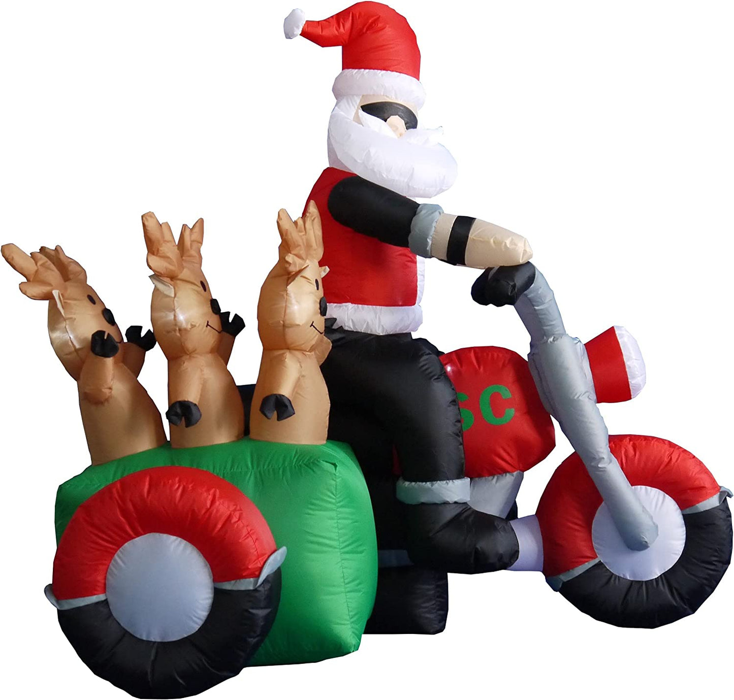 5 Foot Tall Christmas Inflatable Santa Claus and Three Reindeer on Motorcycle Outdoor Indoor Decoration