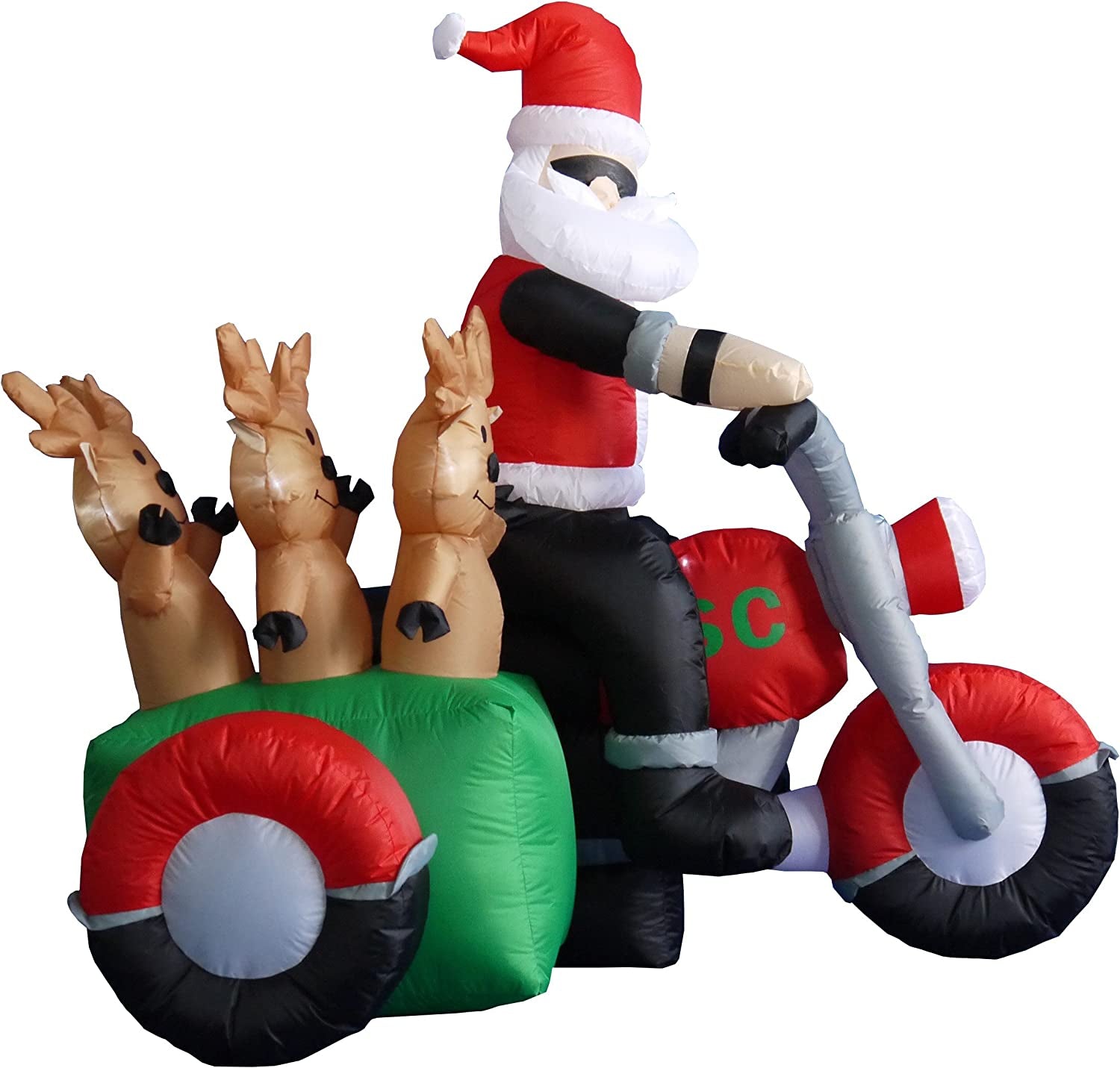 5 Foot Tall Christmas Inflatable Santa Claus and Three Reindeer on Motorcycle Outdoor Indoor Decoration