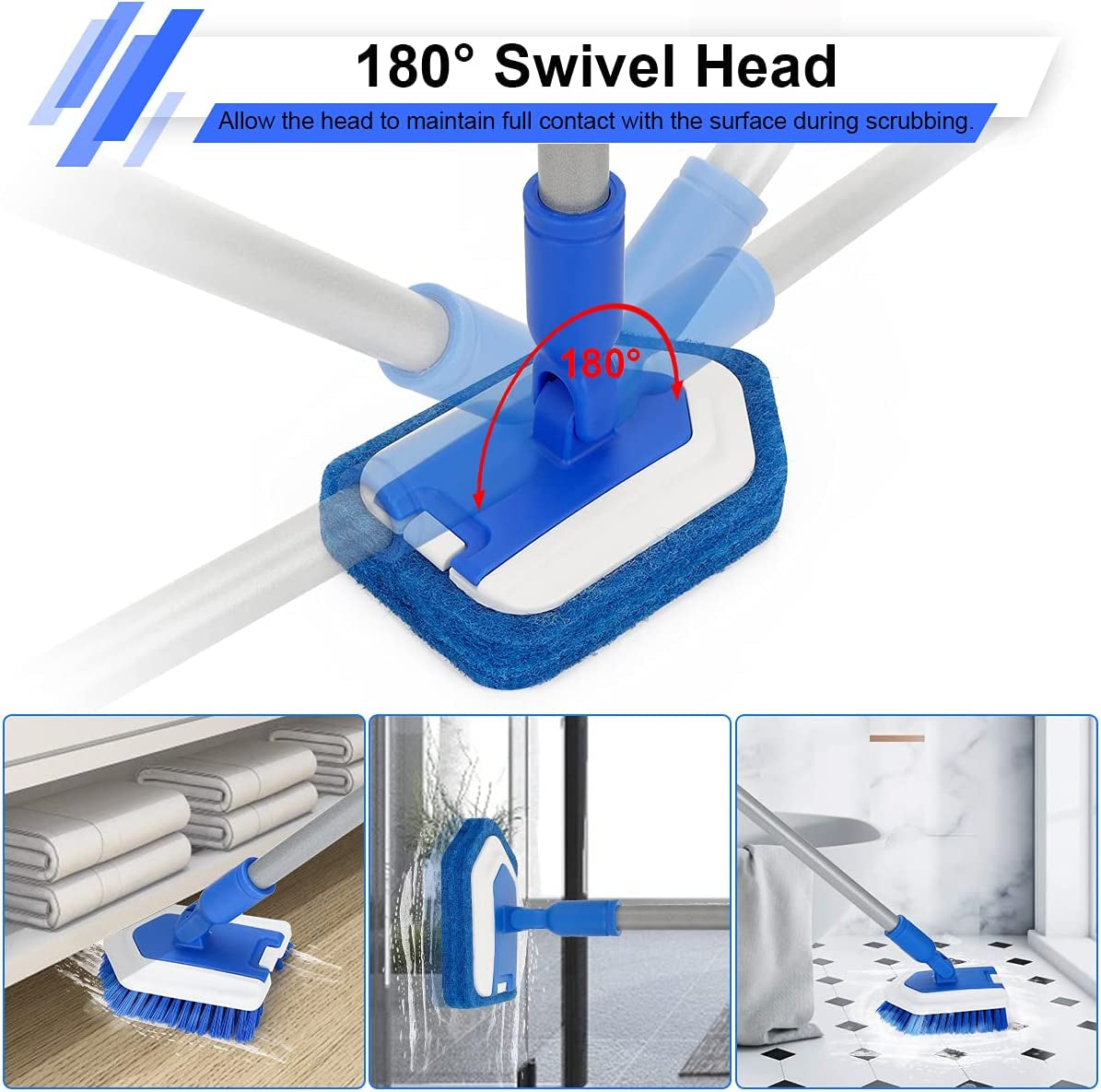 Shower Brush Scrubber with Long Extendable Handle 46'' -2In-1 Tub and Tile Cleaning Brush Interchangeable Scrub Brush Attachment for Cleaning Bathroom Shower Bathtub Floor