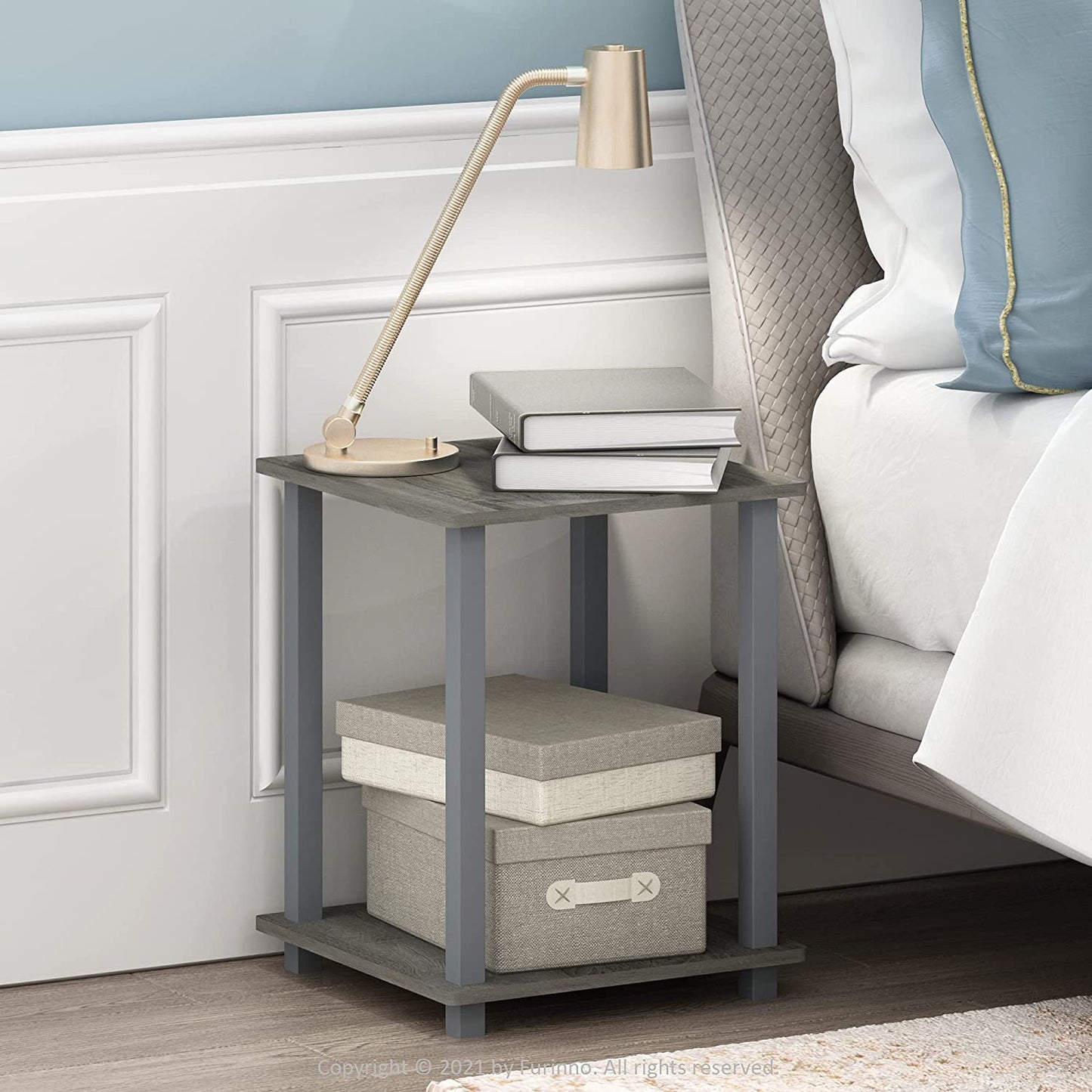 Simplistic Set of 2 End Table, French Oak Grey/Grey