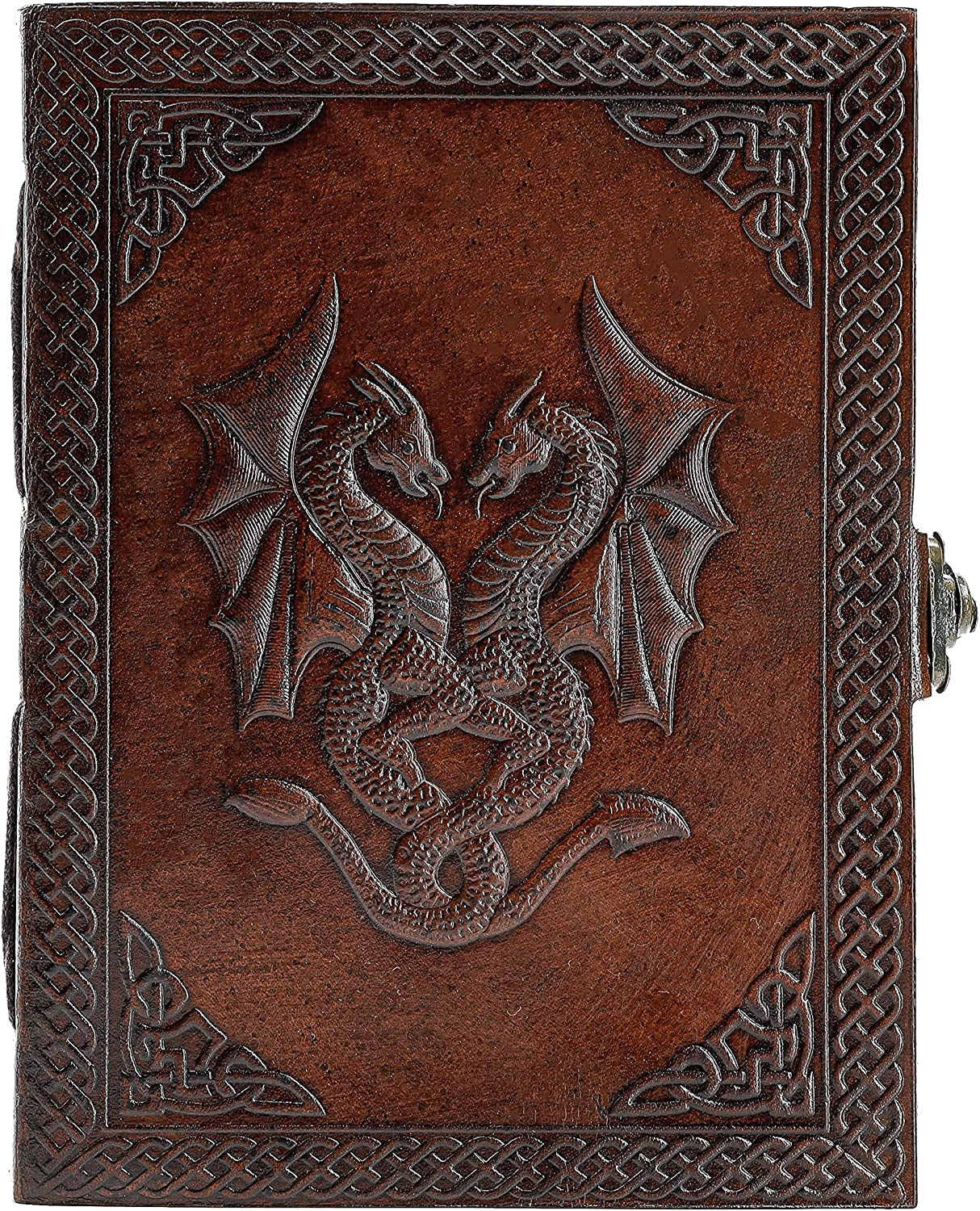Handmade Leather Double Dragon Journal/Writing Notebook Diary/Bound Daily Notepad for Men & Women Unlined Paper Medium, Writing Pad Gift for Artit, ketch (8 X 6, Brown)
