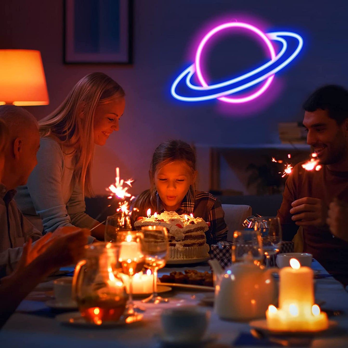 Neon Signs Planet Neon Sign, LED Neon Light Sign for Wall Decor, USB Powered Aesthetic Neon Signs for Bedroom, Cool Room, Kids Room, Bar, Festival, Birthday, Wedding, Party Decoration