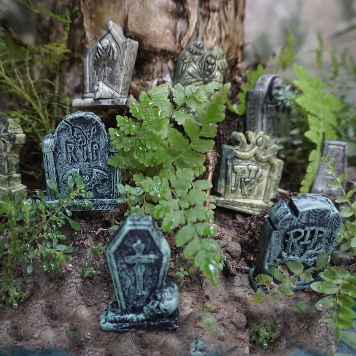 Set of 12 Miniature Tombstones for Halloween Decorations