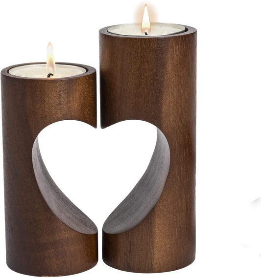 Tea Light Candle Holders for Table Centerpiece, Decorative Wood Tealight Candle Holder Set, Unity Heart Candle Holder for Home Décor