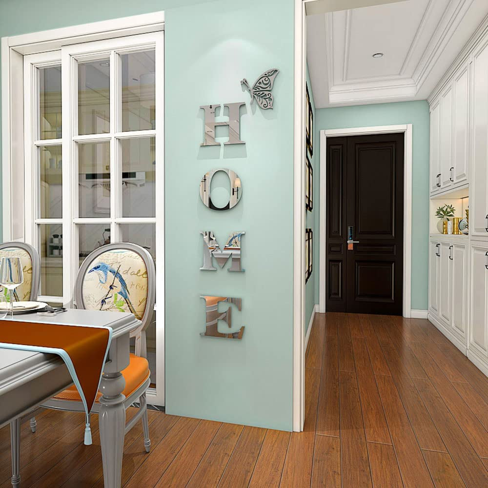 Home Wall Decor Letter Signs Acrylic Mirror Wall Stickers Wall Decorations for Living Room Bedroom Home Decor Wall Decals (Silver, 47.2 X 15.7)