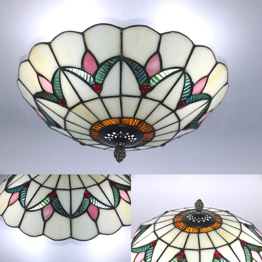 12 Inch Vintage Chandeliers Light Tiffany Style Ceiling Light Fixture Stained Glass Flower Flush Mount Ceiling Lighting Fixtures Lamps