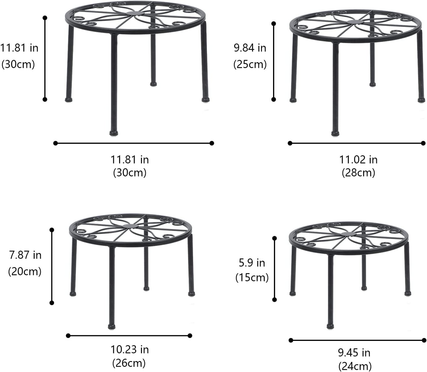 4-Pack Decent Metal Plant Stands, Anti-Rust Iron Flower Pot Stand, Heavy Duty Plant Pot Shelf, Decoration Racks for Home Indoor and Outdoor