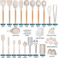 Silicone Cooking Utensils Set, 43Pcs Non-Stick Heat Resistant Kitchen Utensils Spatula Set with Wooden Handle for Baking, Cooking, and Mixing, Best Kitchen Gadgets Tools with Holder (Khaki)