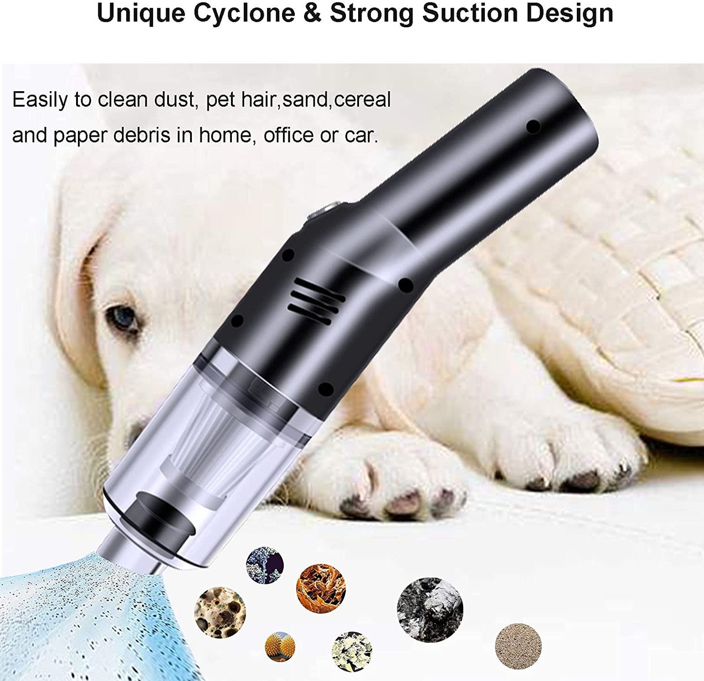 Portable Mini Car Vacuum Cleaner High Power Cordless(400G),Handheld Vacuum Cordless,Hand Vacuum Cordless Rechargeable,Handheld Vacuum Cleaner for Car/Desk V06