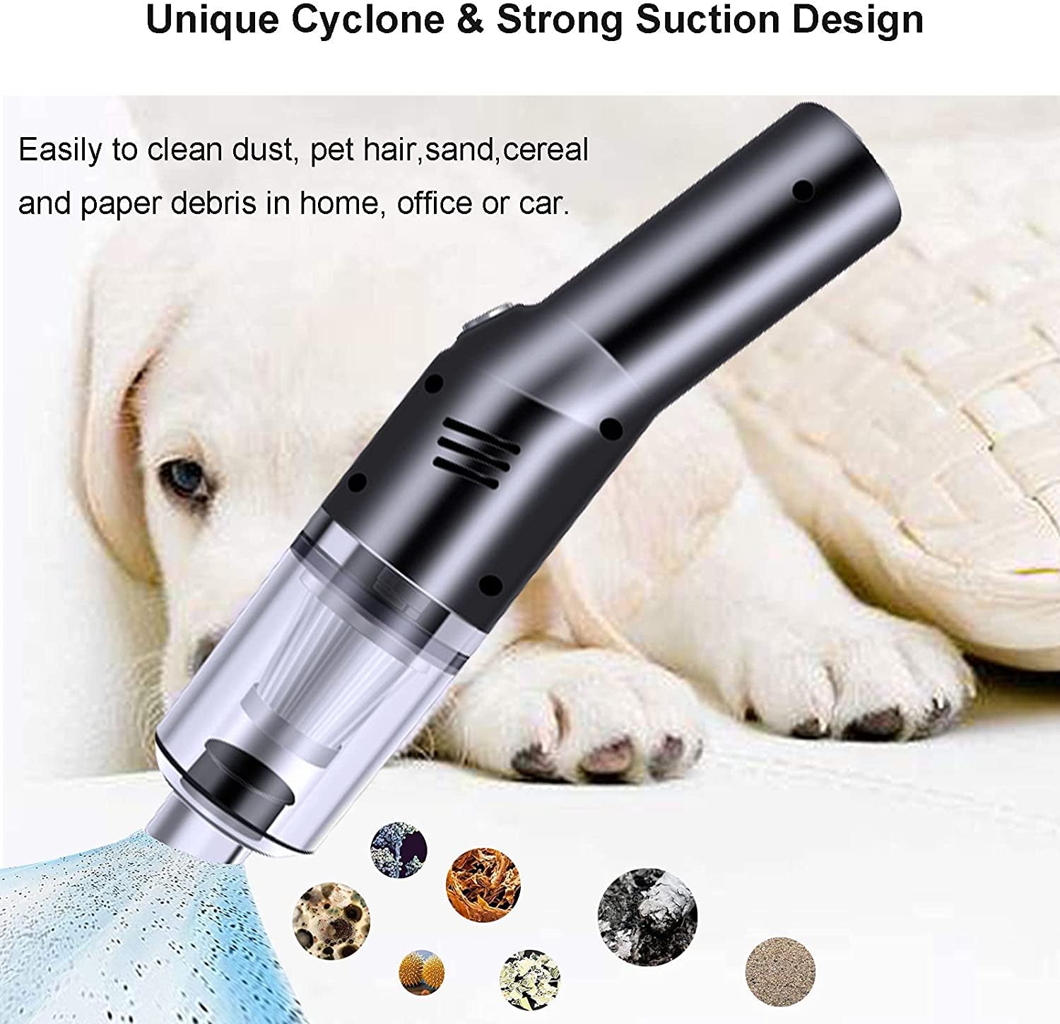 Portable Mini Car Vacuum Cleaner High Power Cordless(400G),Handheld Vacuum Cordless,Hand Vacuum Cordless Rechargeable,Handheld Vacuum Cleaner for Car/Desk V06