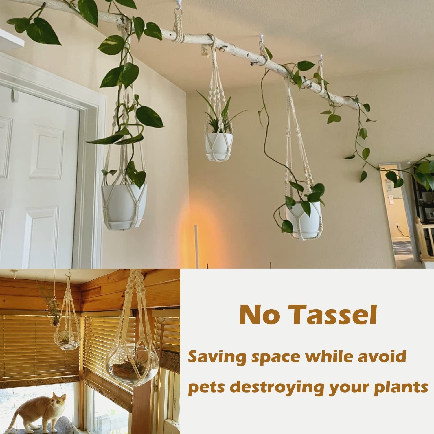 3 Pack Macrame Plant Hangers with Pots Hanging Planters for Indoor Plants Holders with Trays & Hooks 34" / 26" / 20"