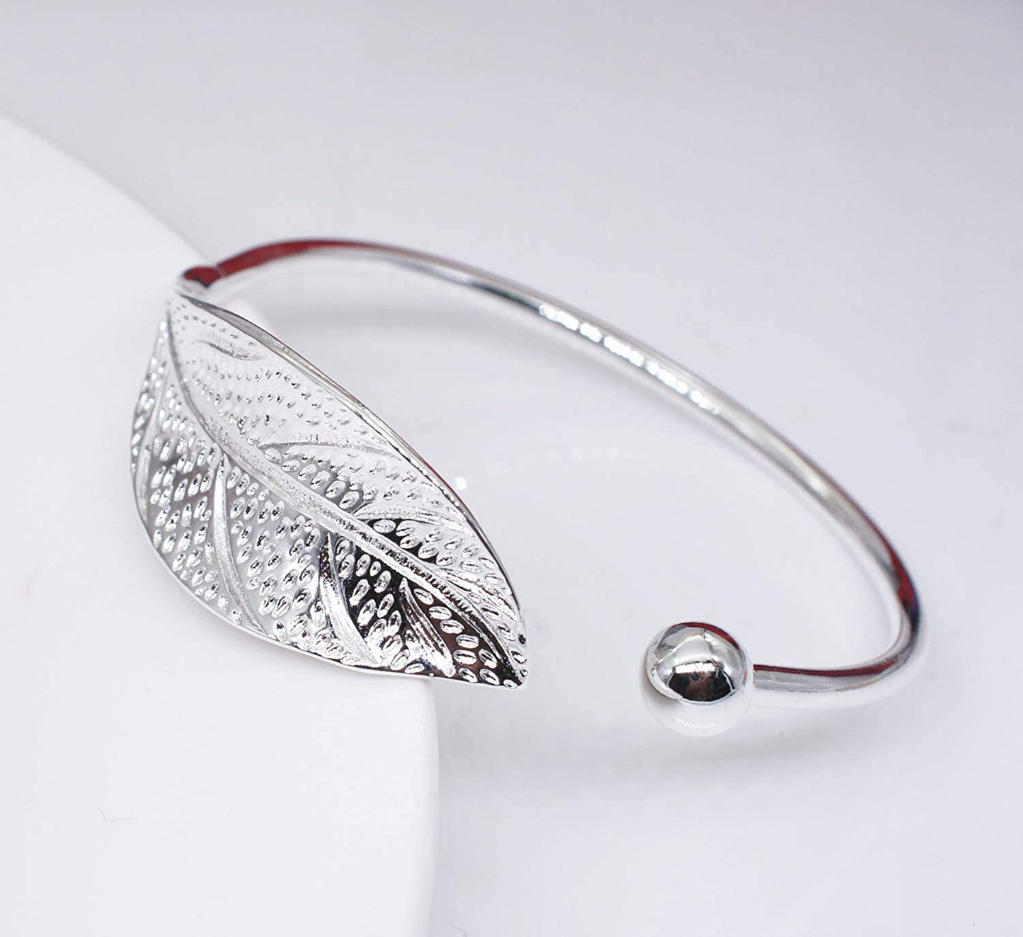 925 Sterling Silver Leaf Charm Bracelets & Bangles for Women Wedding Women Bracelet Vintage Style Adjustable Leaf Feather Bangle