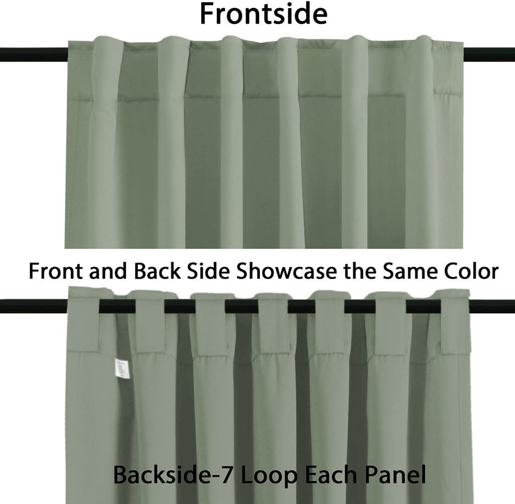 Blackout Curtains Thermal Insulated Window Treatment Panels Room Darkening Blackout Drapes for Living Room Back Tab/Rod Pocket Bedroom Draperies, 52 X 84 Inch, Light Sage, 2 Panels