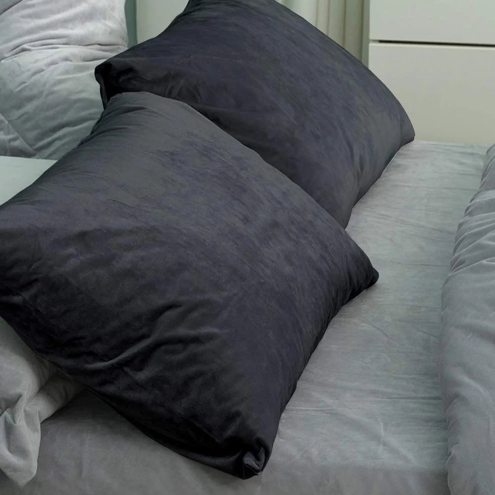 2 Pack Zippered Velvet Queen Pillowcases, Super Soft and Cozy Luxury Fuzzy Flannel Pillow Cases with Zipper, 20X30 Inches, Charcoal Grey