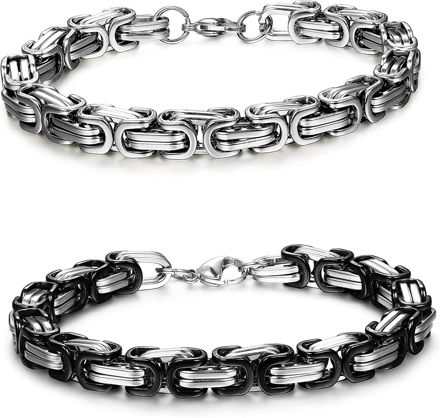2-3 Pcs 8MM Stainless Steel Chain Link Bracelets for Men Byzantine Bracelets,8.0-9.1 Inches
