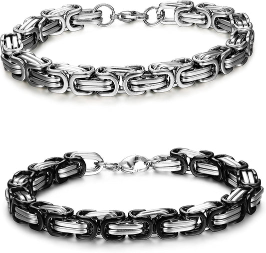 2-3 Pcs 8MM Stainless Steel Chain Link Bracelets for Men Byzantine Bracelets,8.0-9.1 Inches