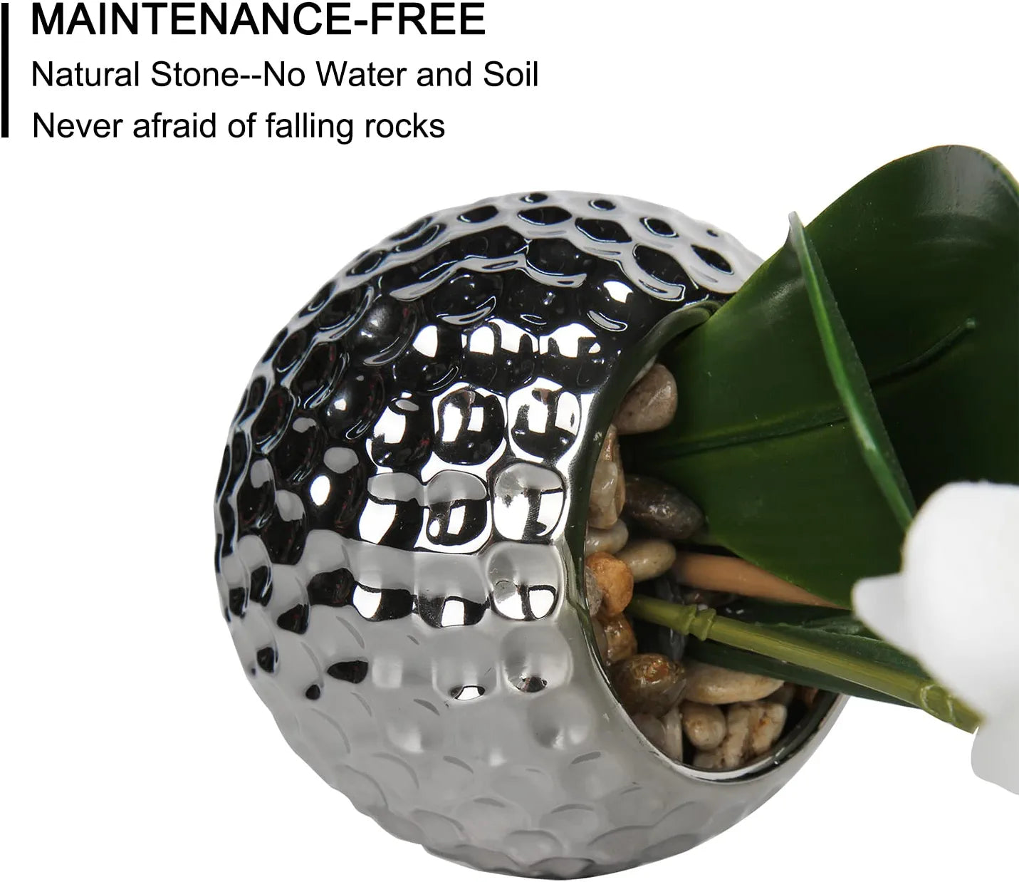 Artificial White Phalaenopsis Orchid Flower Arrangements 20.8" Faux Orchid Flower in Silver Pot Orchid Centerpiece for Dining Room Table