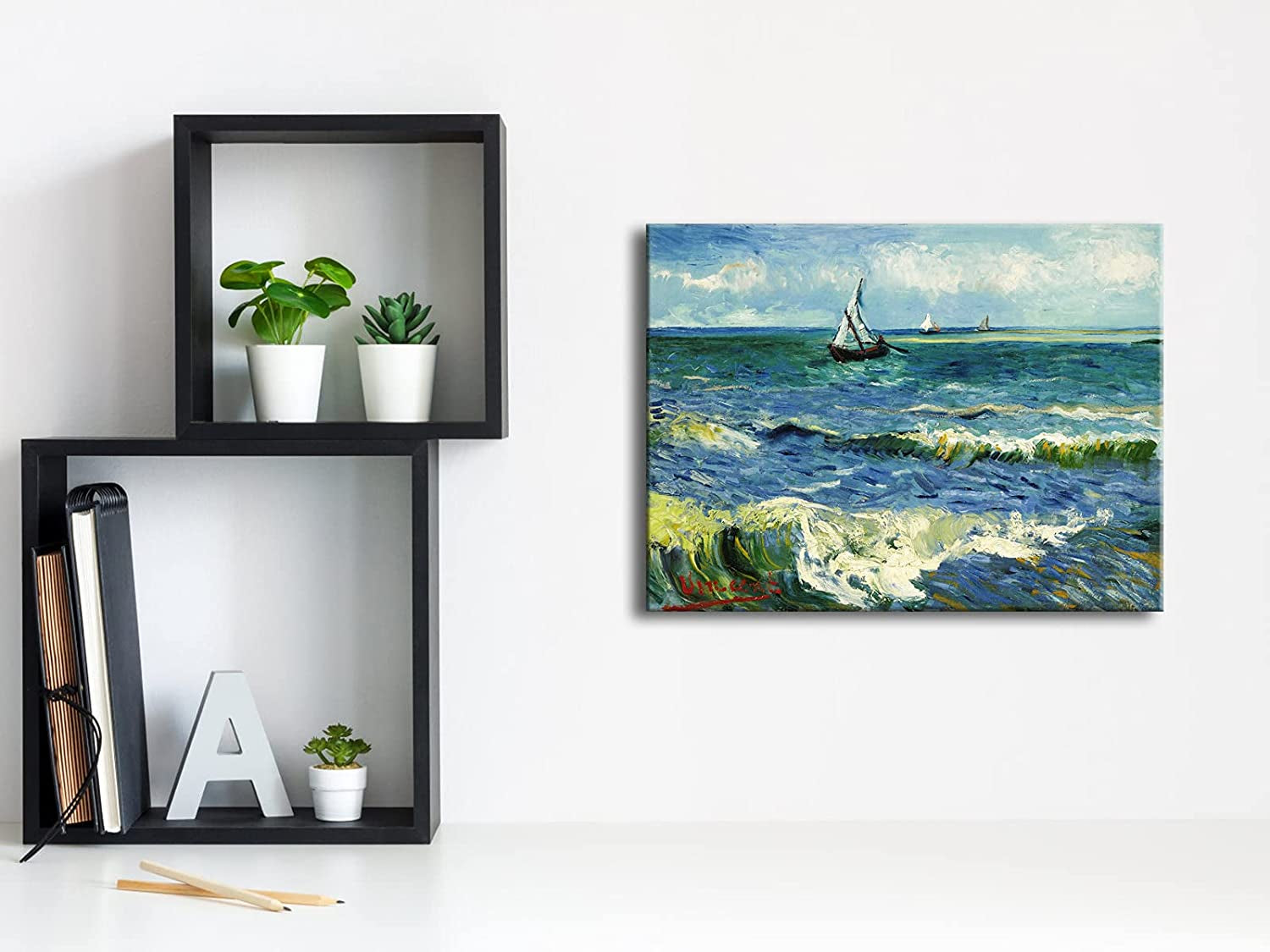 Canvas Prints Wall Art Seascape at Saintes Maries by Vincent Van Gogh Oil Paintings Reproduction Classical Giclee Artwork Ocean Sea Pictures for Bedroom Bathroom Kitchen Home Decorations