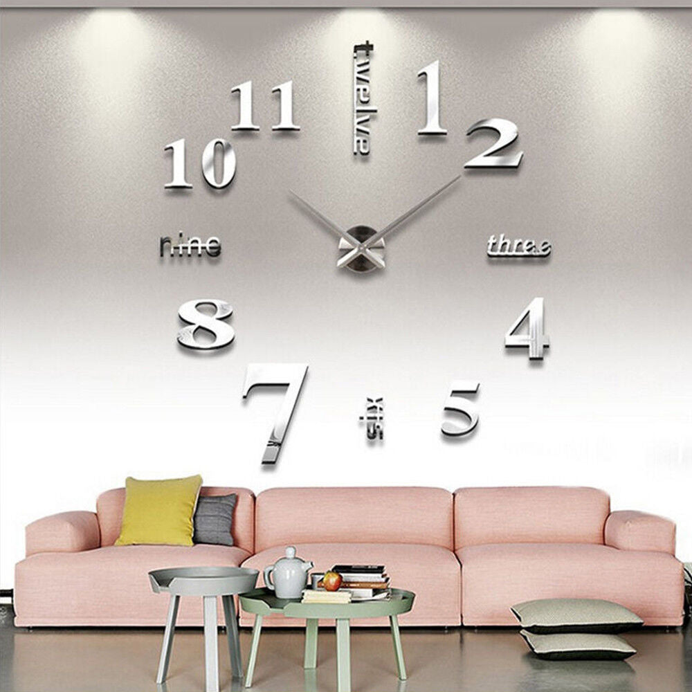 Modern DIY Analog 3D Mirror Surface Large Number Wall Clock Sticker Home Decor
