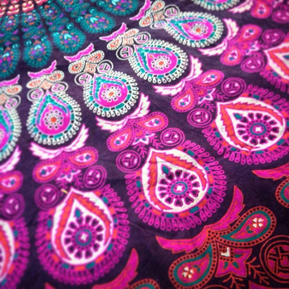 round Beach Tapestry Purple Mandala Throw/Boho Hippie Beach Blanket Roundie/Indian Cotton Bohemian Large round Table Cloth-Home Decor/Yoga Mat Meditation Picnic Rug 69 Inch