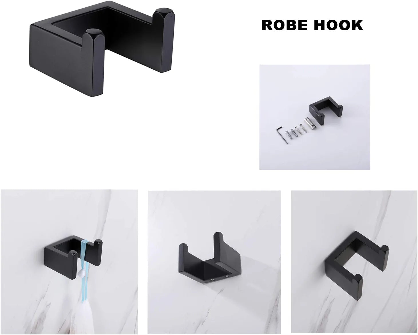 Premium Stainless Steel 4 Pieces Bathroom Hardware Accessories Set Wall Mounted Towel Bar Towel Holder Robe Hook Toilet Paper Holder ， Matte Black