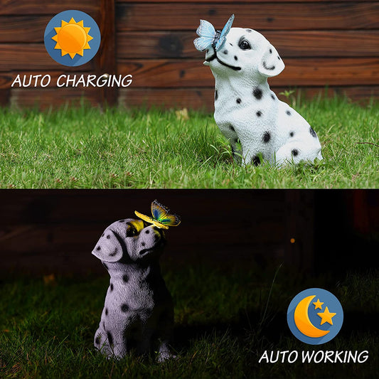 Garden Outdoor Decor-Dog Resin with Solar Butterfly Light Garden Statues Outsides Decorations for Dog Lovers Gardeners Family with Pets,Ornament Gift for Patio Yard Lawn Porch.