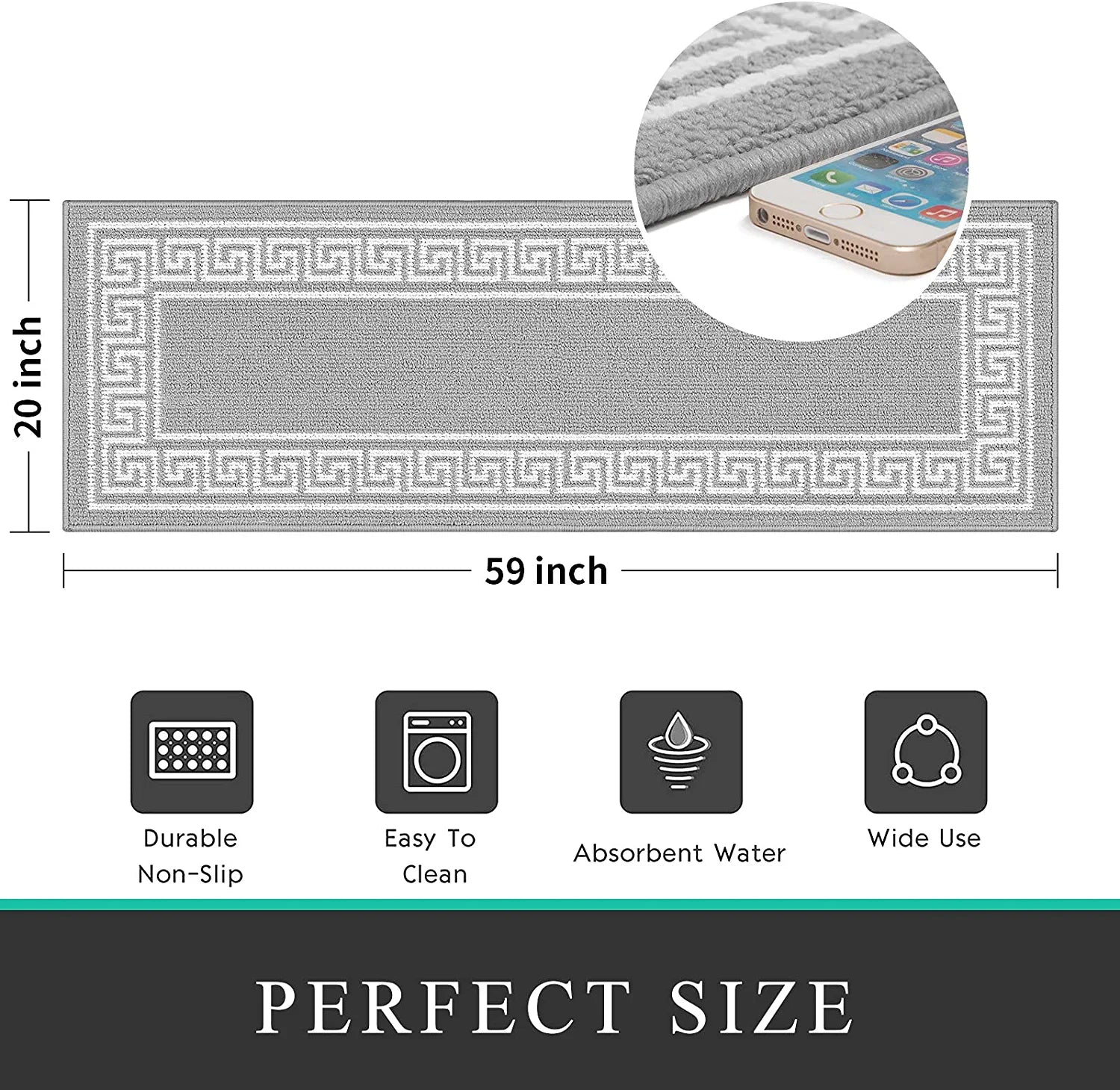 Indoor Doormat Runner Rug for Hallway 20"X59" Long Kitchen Rug Runner Non Slip Absorbent Mud Trapper Mats Washable Rug Runner Indoor Area Rug Runner for Kitchen Hallway Entryway