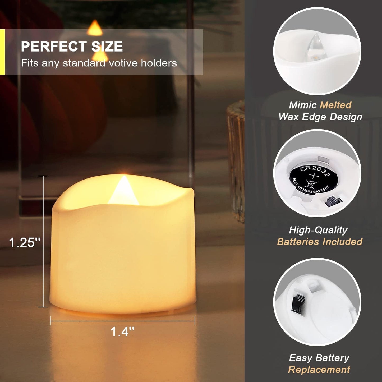 Homemory 48-Pack Battery Tea Lights Bulk, Long-Lasting Tea Lights Battery Operated, Flameless Flickering Romantic Wedding Candles for Wedding Proposal Anniversary Holiday Decor, Dia 1-2/5'', H 1-1/4''