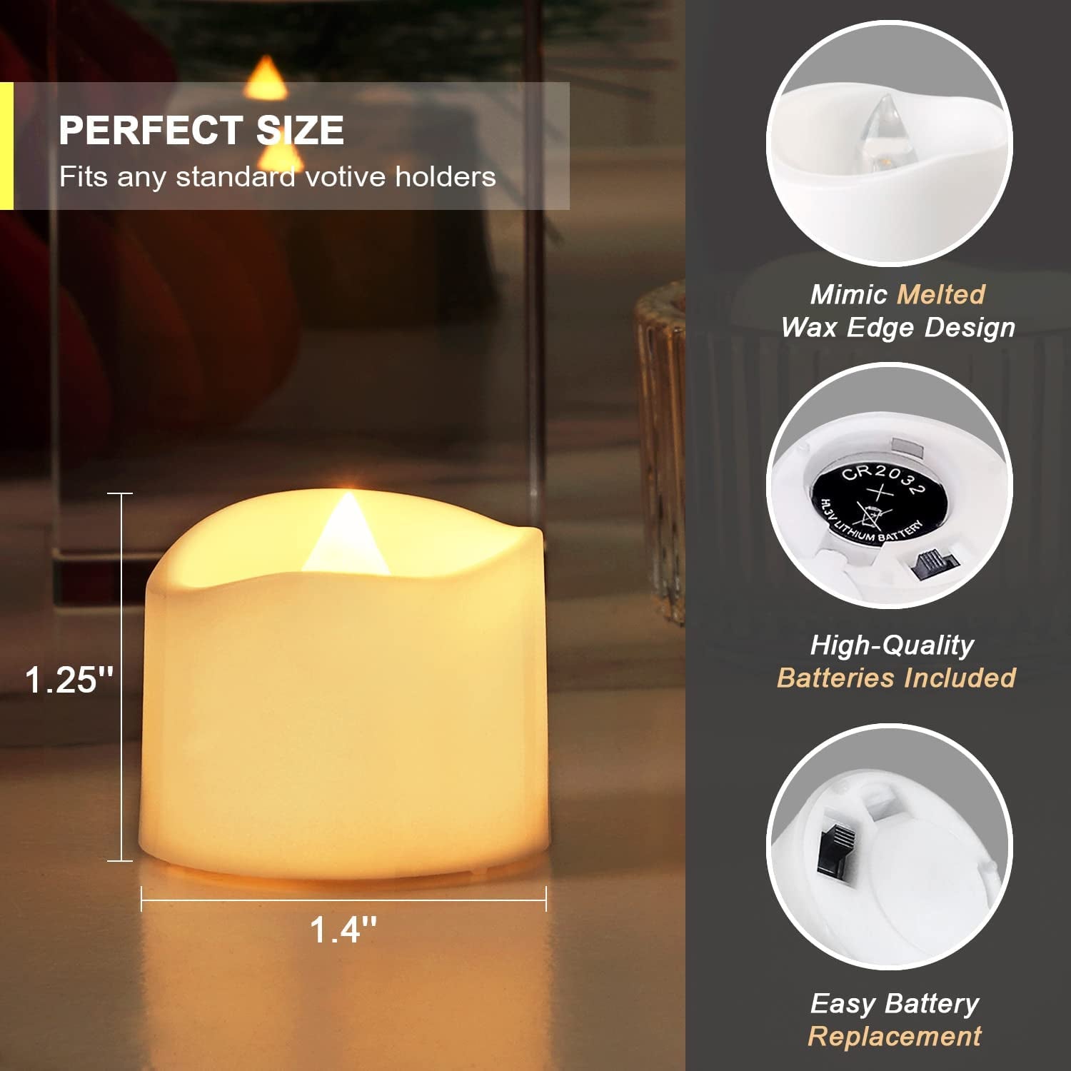Homemory 48-Pack Battery Tea Lights Bulk, Long-Lasting Tea Lights Battery Operated, Flameless Flickering Romantic Wedding Candles for Wedding Proposal Anniversary Holiday Decor, Dia 1-2/5'', H 1-1/4''
