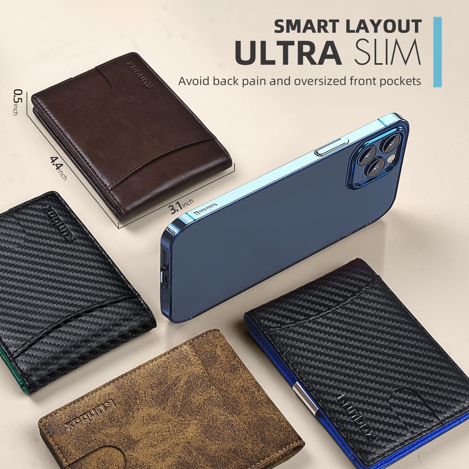 Slim Money Clip Wallet for Men Minimalist Leather Bifold RFID Blocking Large Capacity with Gift Box Blue