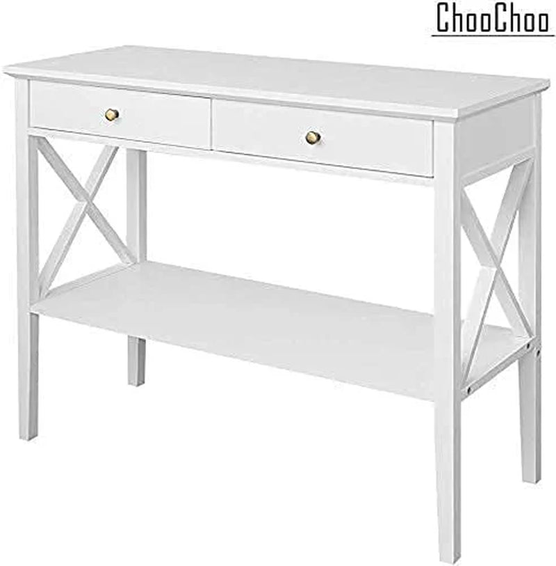 Oxford Console Table with 2 Drawers, Sofa Table Narrow for Entryway, White