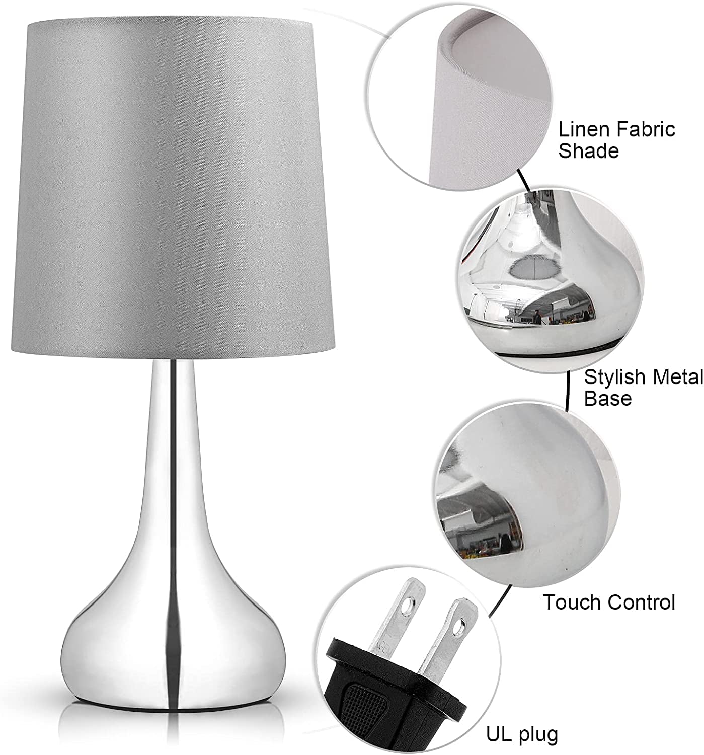 Touch Bedside Table Lamps Set of 2, Bedroom Nightstand Lamps, 3-Way Dimmable Touch Desk Lamps with Lampshade for Bedroom, Living Room and Office (Included E12 Bulb)