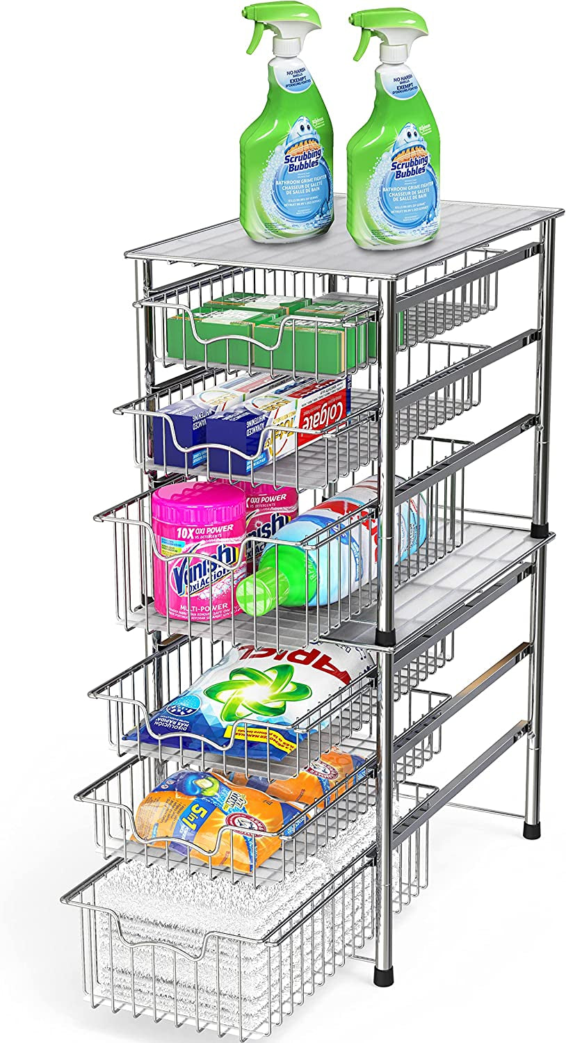 Stackable 3 Tier Sliding Basket Organizer Drawer, Chrome