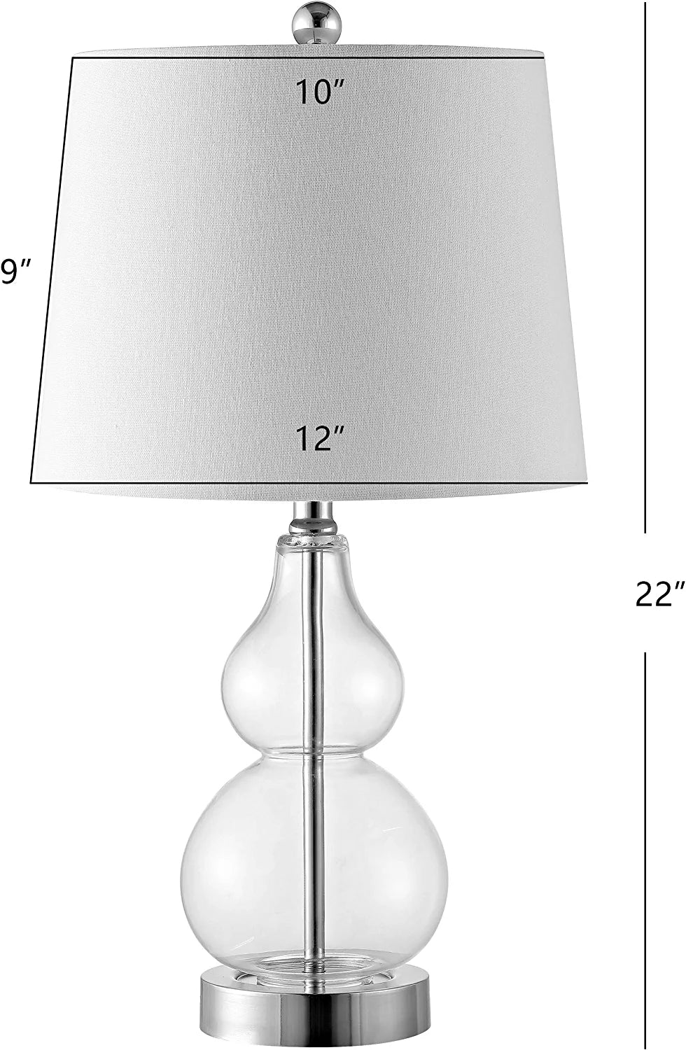 Lighting Collection Brisor Clear/ Chrome Double Gourd 22-Inch Bedroom Living Room Home Office Desk Nightstand Table Lamp Set of 2 (LED Bulbs Included)