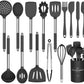 Silicone Cooking Utensil Set,  15Pcs Silicone Cooking Kitchen Utensils Set, Non-Stic - Best Kitchen Cookware with Stainless Steel Handle - Black