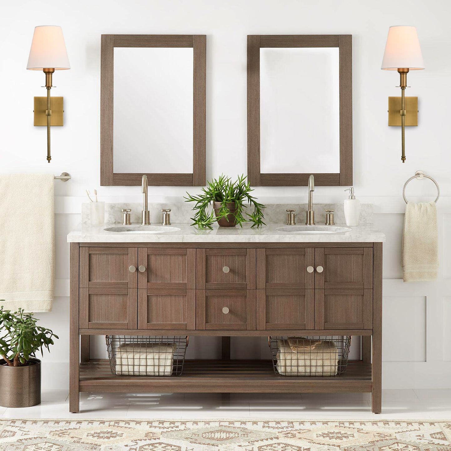 Wall Sconces Sets of 2, Brushed Brass Sconces Wall Lighting with Fabric Shade, Column Stand Bathroom Vanity Light Fixture for Hallway, Entryway, Passway Kitchen, Gold