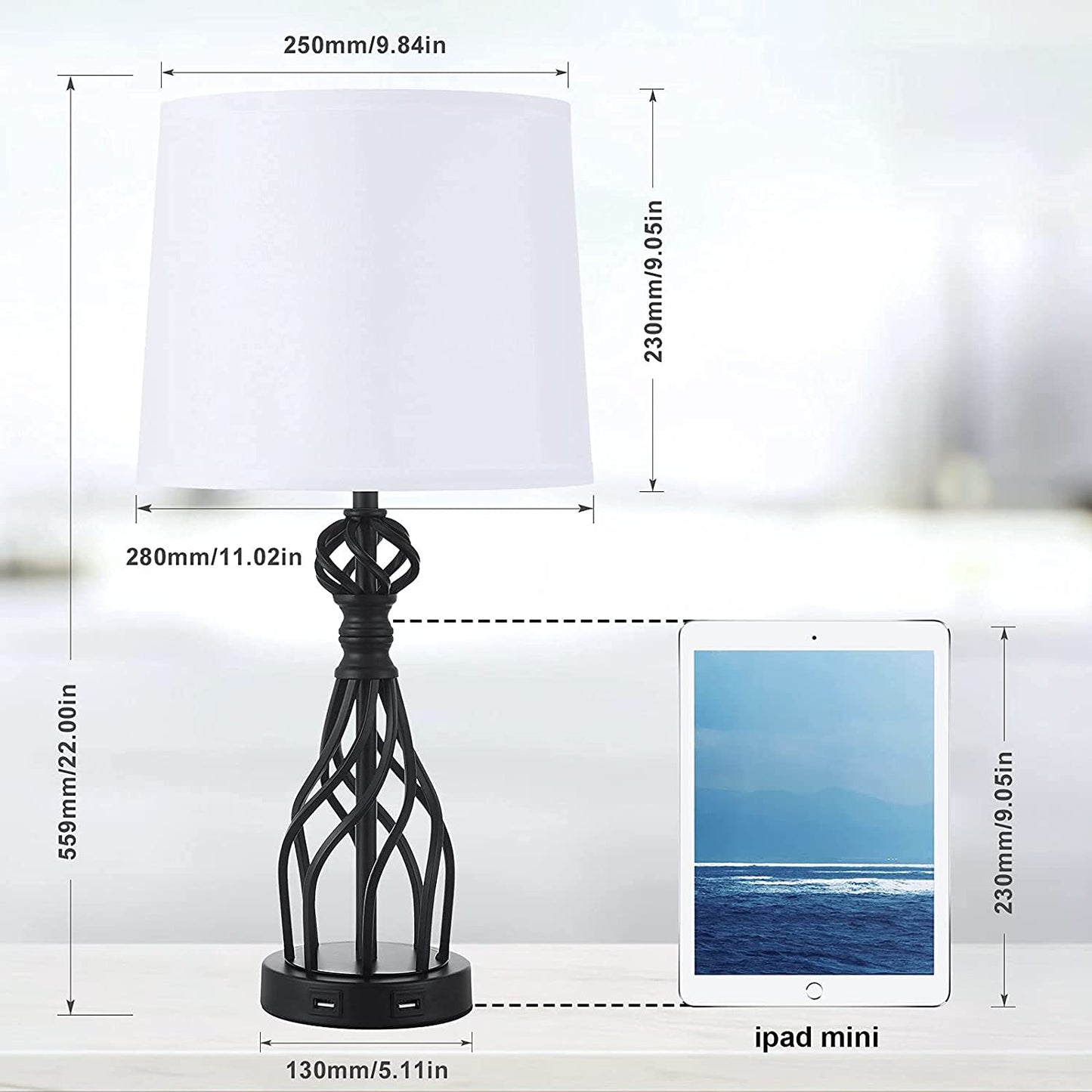 Set of 2 Touch Control Table Lamp with 2 USB Ports, 3-Way Dimmable Modern Nightstand Lamp Sets, Bedroom Lamp Set of 2 with Fabric Shade, Bedside Touch Desk Lamp for Bedroom Living Room(Bulbs Included)