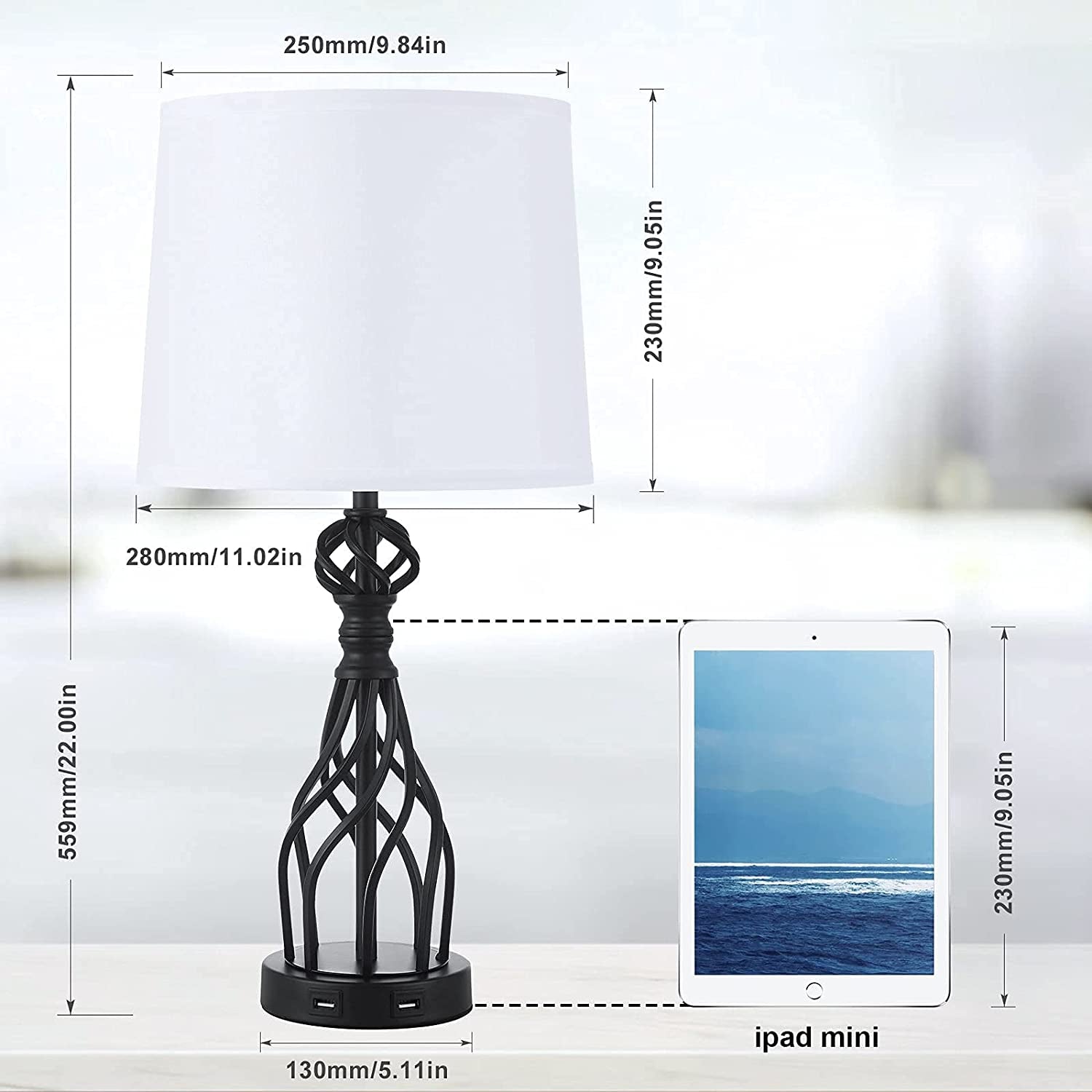 Set of 2 Touch Control Table Lamp with 2 USB Ports, 3-Way Dimmable Modern Nightstand Lamp Sets, Bedroom Lamp Set of 2 with Fabric Shade, Bedside Touch Desk Lamp for Bedroom Living Room(Bulbs Included)