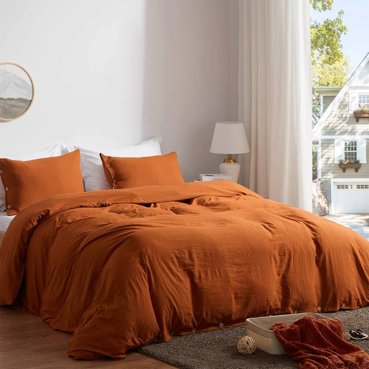 Queen Size Duvet Cover Set with Buttons Closure Umber 100% Microfiber, 3 Pieces Solid Color Ultra Soft Skin-Friendly Comforter Cover Set (1 Duvet Cover +2 Pillowcases)