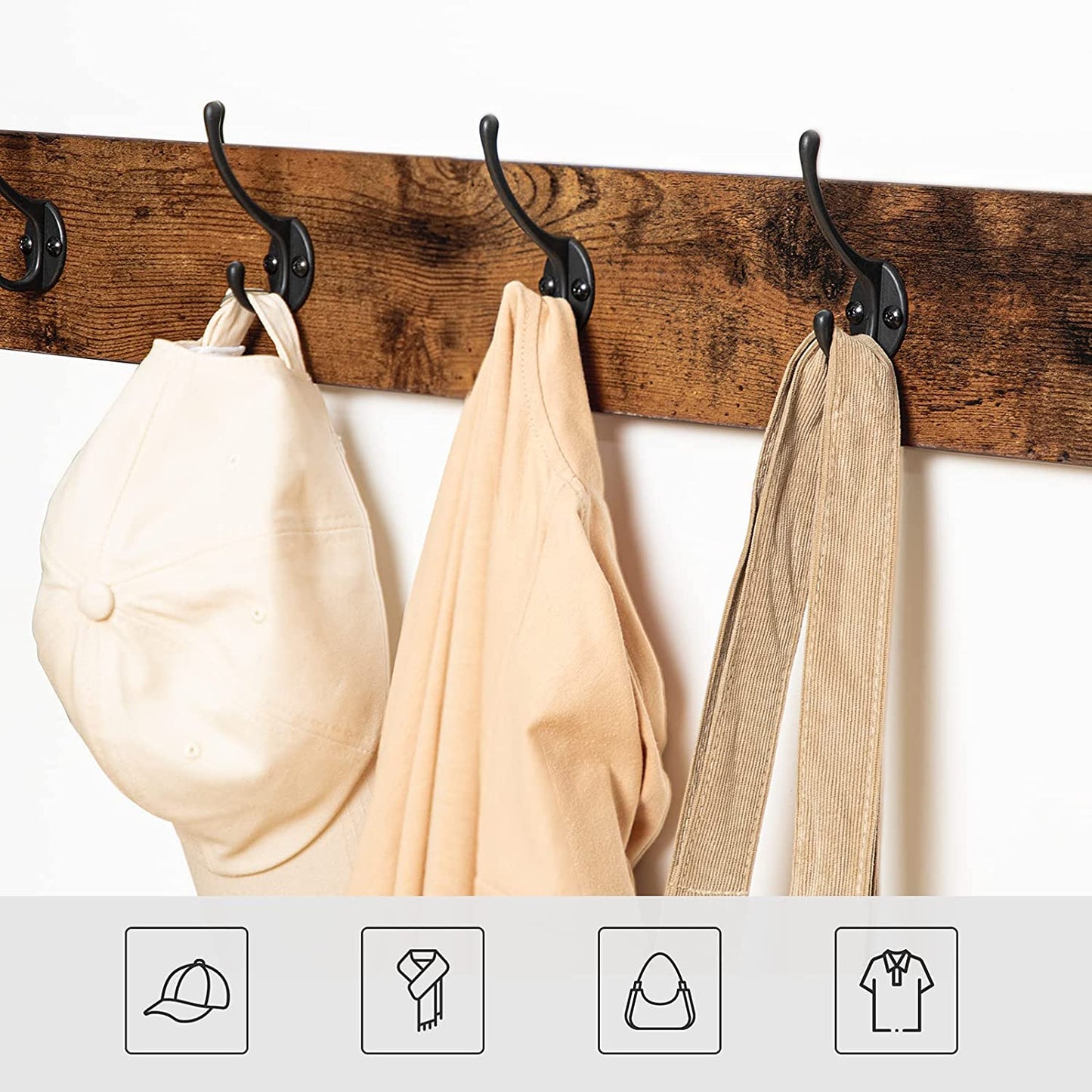 Coat Rack Shoe Bench, Hall Tree Entryway Storage Bench, Shoe Rack Organizer with Coat Hooks, 3-In-1 Design, Wood Furniture with Metal Frame, Rustic Brown and Black BF17MT01